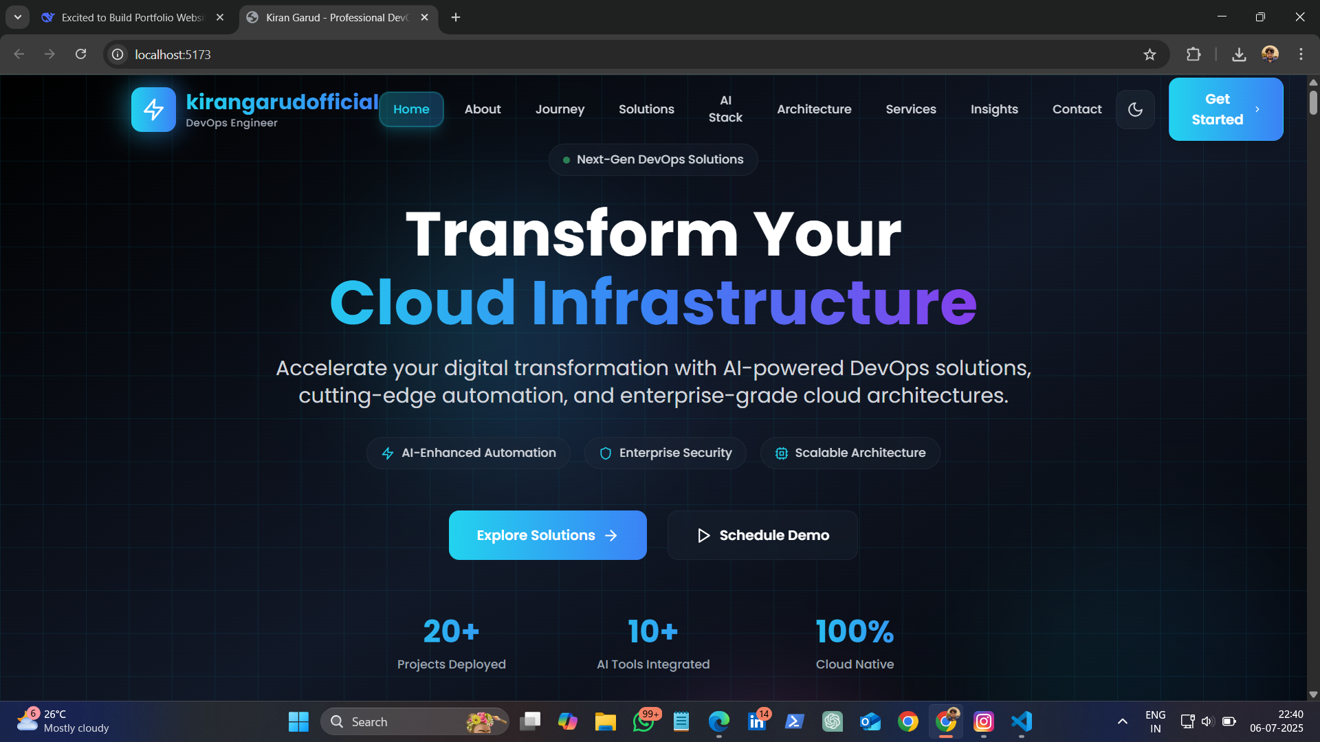 Portfolio v1 deployment screenshot